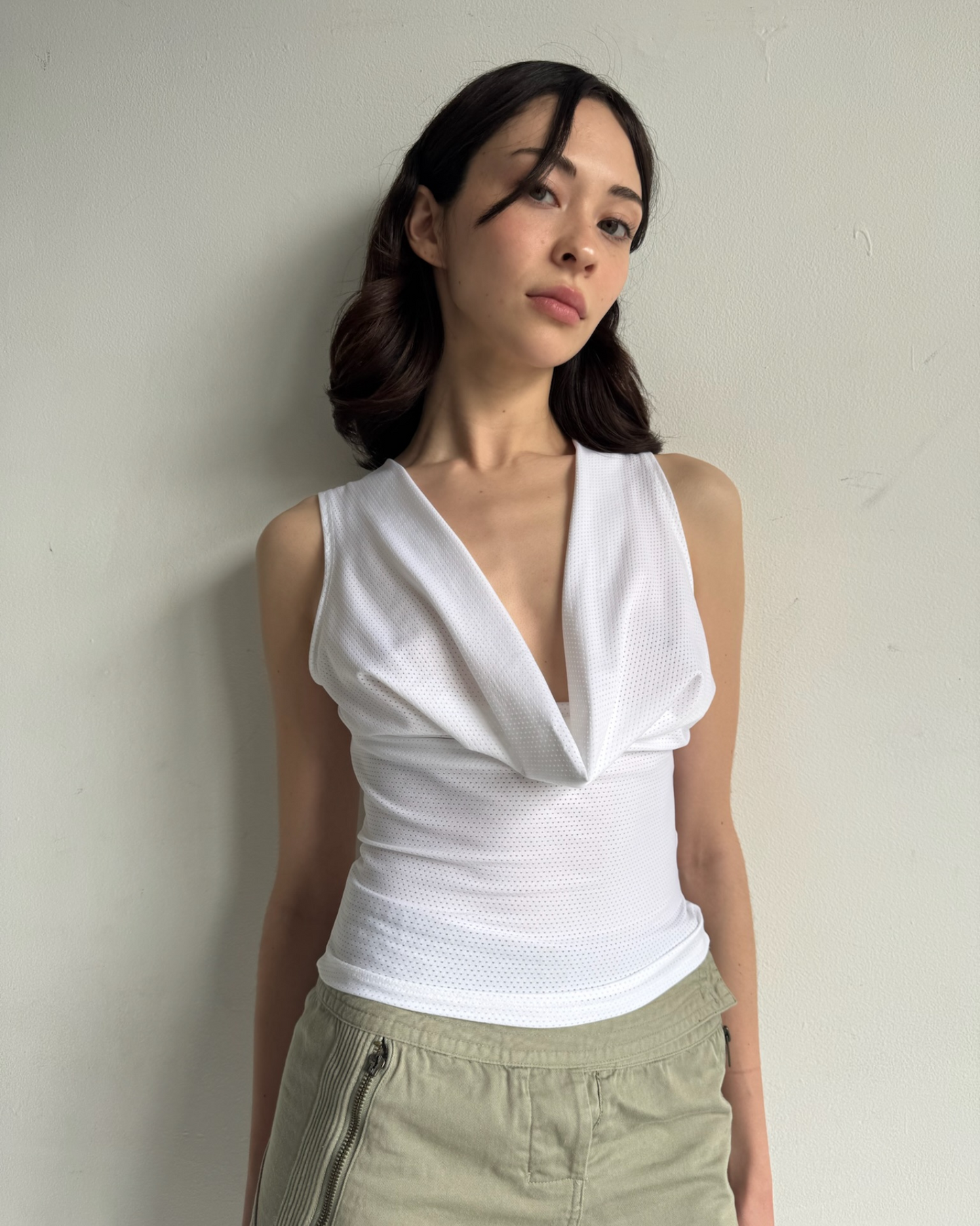 Reversible Cowl Neck Tank White