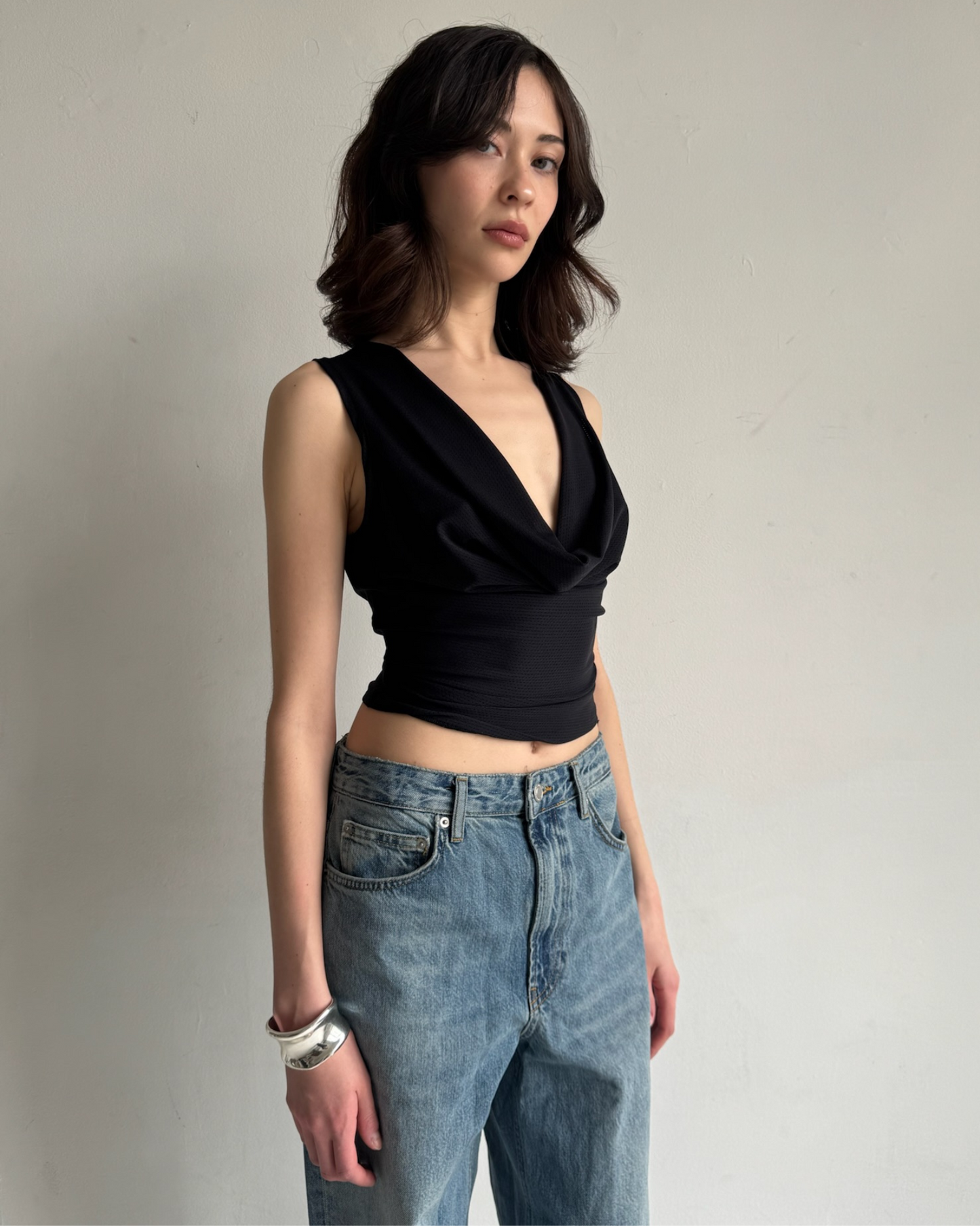 Reversible Cowl Neck Tank Black