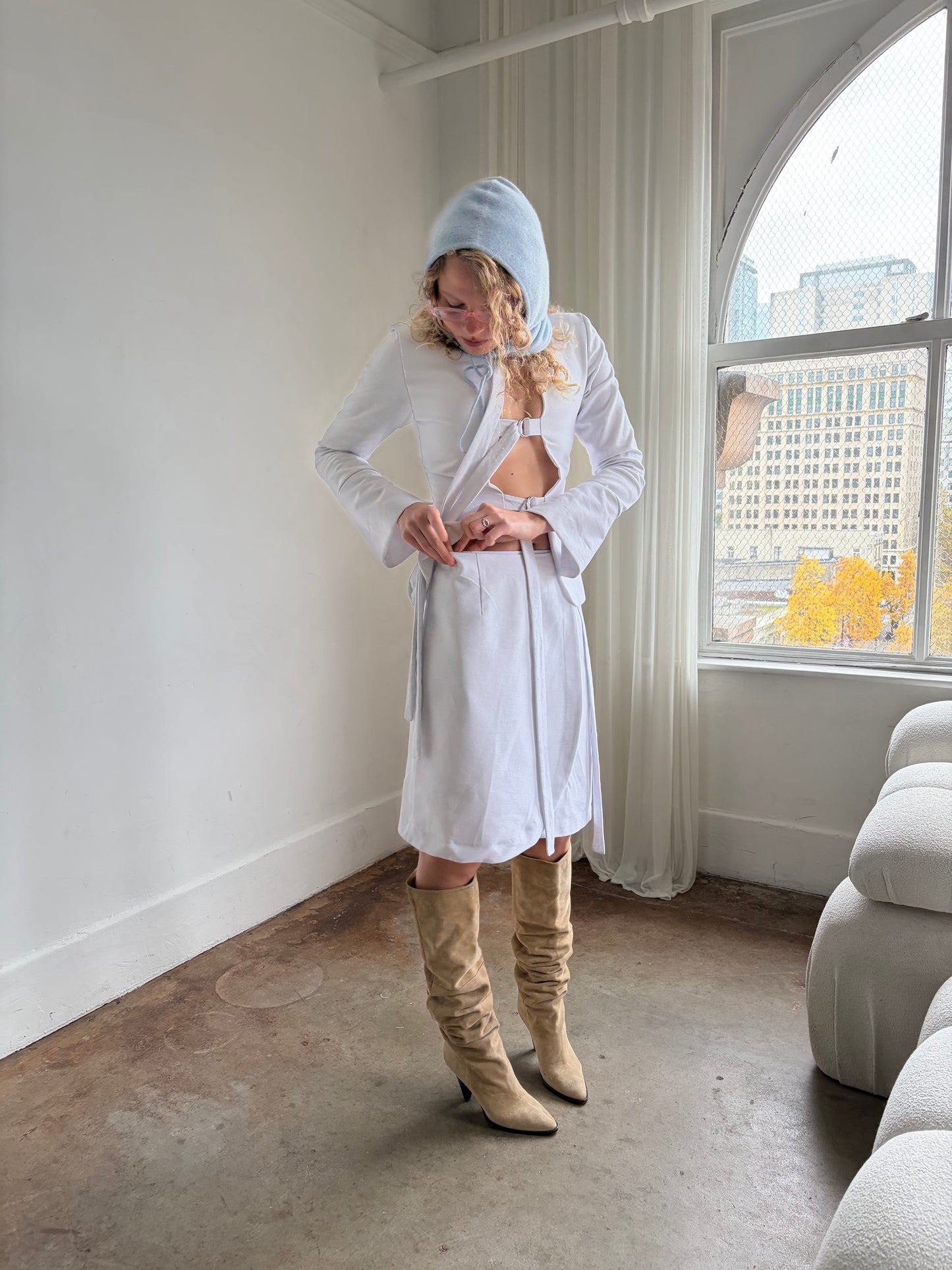 White Denim Midi Wrap